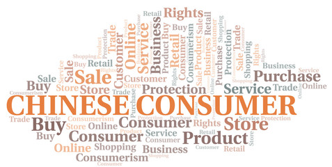 Obraz premium Chinese Consumer word cloud collage made with text only.