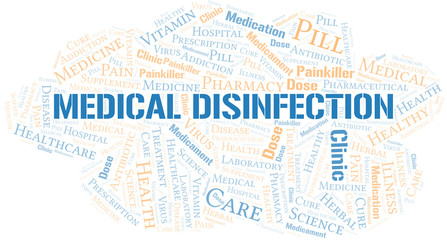 Medical Disinfection word cloud collage made with text only.