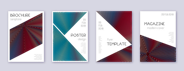 Triangle brochure design template set. Red abstrac