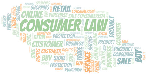 Consumer Law word cloud collage made with text only.