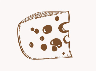 Sepia illustration,  vector cheese with holes