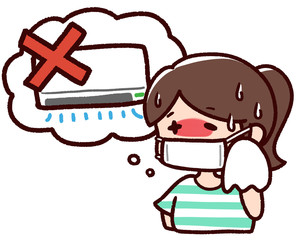 熱中症の女性　エアコン無し　マスク