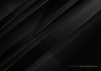Abstract diagonal black background with golden lines. Luxury style.