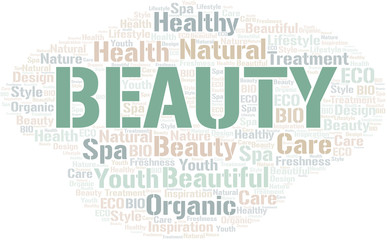 Beauty word cloud collage made with text only.