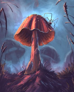 The Fantasy Mushroom Digital Illustration 