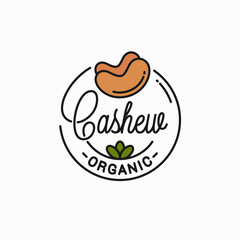 Cashew nut logo. Round linear of cashew on white