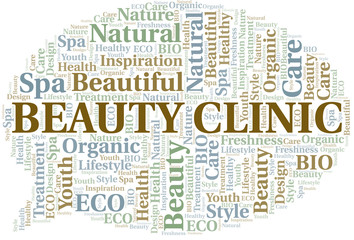 Beauty Clinic word cloud collage made with text only.