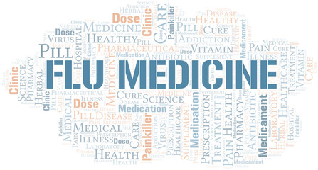 Fototapeta premium Flu Medicine word cloud collage made with text only.
