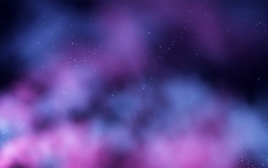 Realistic colored blue, purple and pink smoke on a black background. Vector illustration