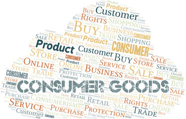 Consumer Goods word cloud collage made with text only.