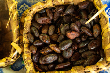 Roasted Cocoa Beans in a Basket 