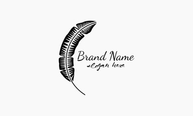 simple brand logo with banana leaf concept design logo