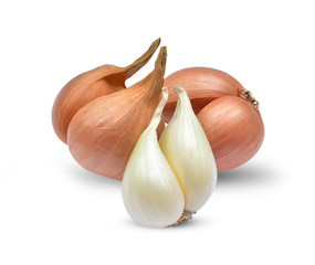 Fresh shallots, onions isolated on white background