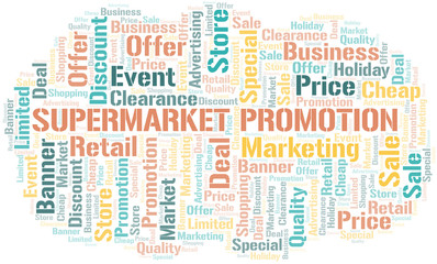 Fototapeta premium Supermarket Promotion word cloud collage made with text only.
