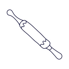 Rolling pin in doodle style. Hand drawn vector illustration in black ink isolated on white background.