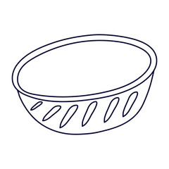 Empty bowl for salad in doodle style. Hand drawn vector illustration in black ink isolated on white background.