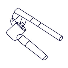 Garlic press in doodle style. Hand drawn vector illustration in black ink isolated on white background.