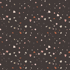 Vector terrazzo seamless pattern. Abstract textured background done from real broken small tile chips. Modern stone dark color marble wallpaper for print and web.