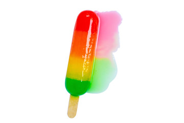 Melted colorful pop stick icecream isoleted on white background.File contain a  clipping path.