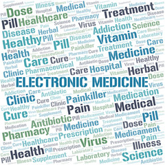 Electronic Medicine word cloud collage made with text only.