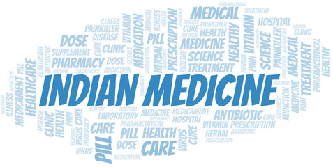 Indian Medicine word cloud collage made with text only.