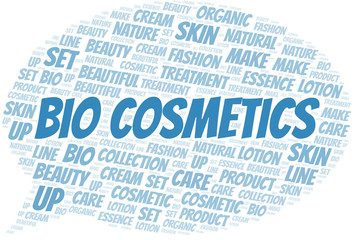 Bio Cosmetics word cloud collage made with text only.