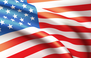 Background waving in the wind American flag. Background for patriotic national design. Vector illustration