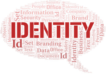 Identity word cloud collage made with text only.