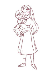 Doodle kawaii style. Cute woman vector illustrations. Happy Mother s Day.