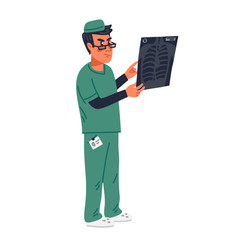 Radiologist. Doctor looking at results of patient lung x-ray scan. Medical team in conditions of coronavirus pandemic, fight against covid-19.