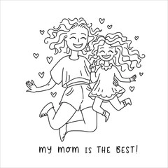 Doodle kawaii style. Cute woman vector illustrations. Happy Mother s Day.