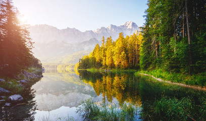 Magical image of the famous lake Eibsee.