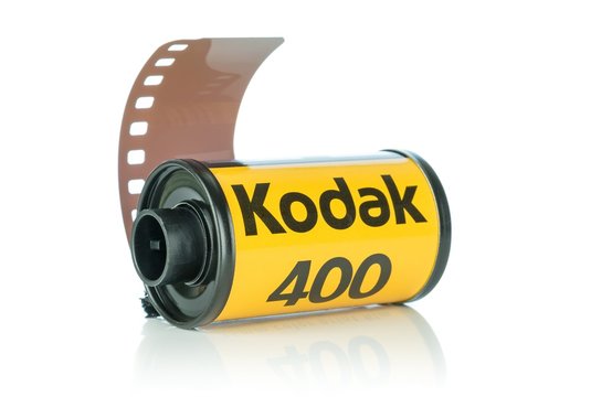 NIEDERSACHSEN, GERMANY DECEMBER 14, 2018: A roll of Kodak Ultramax 400 35mm camera film on a white background.