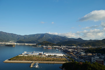 Port town, mountain scenery in Japan