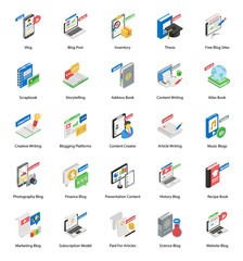 Isometric Icons of Content Management 
