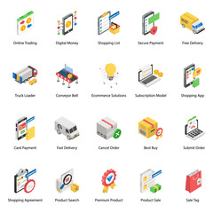 
Cyber Buying, Commerce and Shipping Isometric Vectors Pack 
