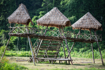 Fototapeta na wymiar A hut on a rice field in Nan Thailand