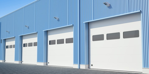 Automatic gates in the industrial building, 3D illustration