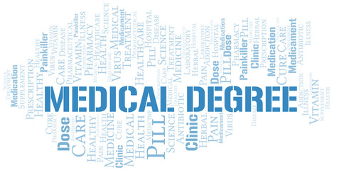 Medical Degree word cloud collage made with text only.