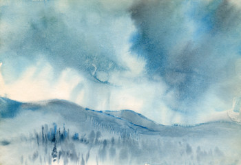 Watercolor sketch: Snowstorm