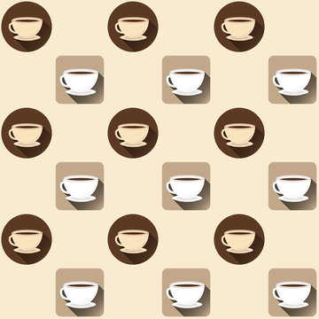 Seamless background with coffee cups staggered