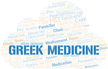 Greek Medicine word cloud collage made with text only.
