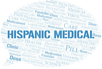 Hispanic Medical word cloud collage made with text only.