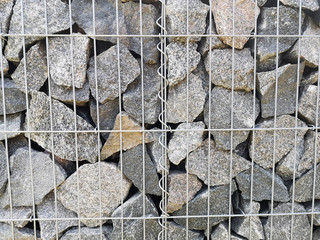 Gabion, metal basket filled with thick stones