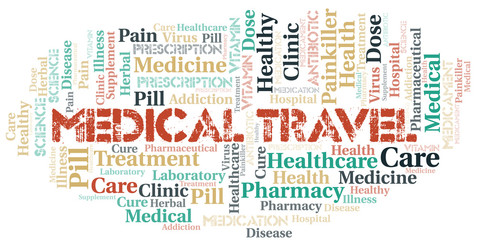 Fototapeta premium Medical Travel word cloud collage made with text only.