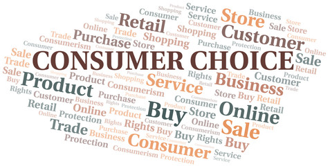 Consumer Choice word cloud collage made with text only.