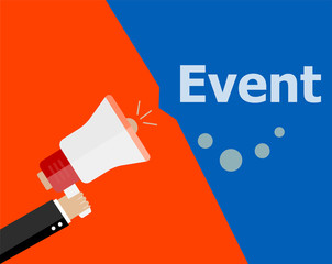 Event. flat design concept. Digital marketing business man holding megaphone for website and promotion banners.
