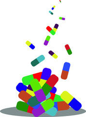 colorful pills on white background