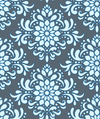 Baroque pattern with blue flowers. Suitable for curtains, wallpaper, fabric, tile, wrapping paper.