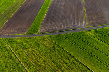 Spring at the polish fields. Drone action - above Polish spring fields